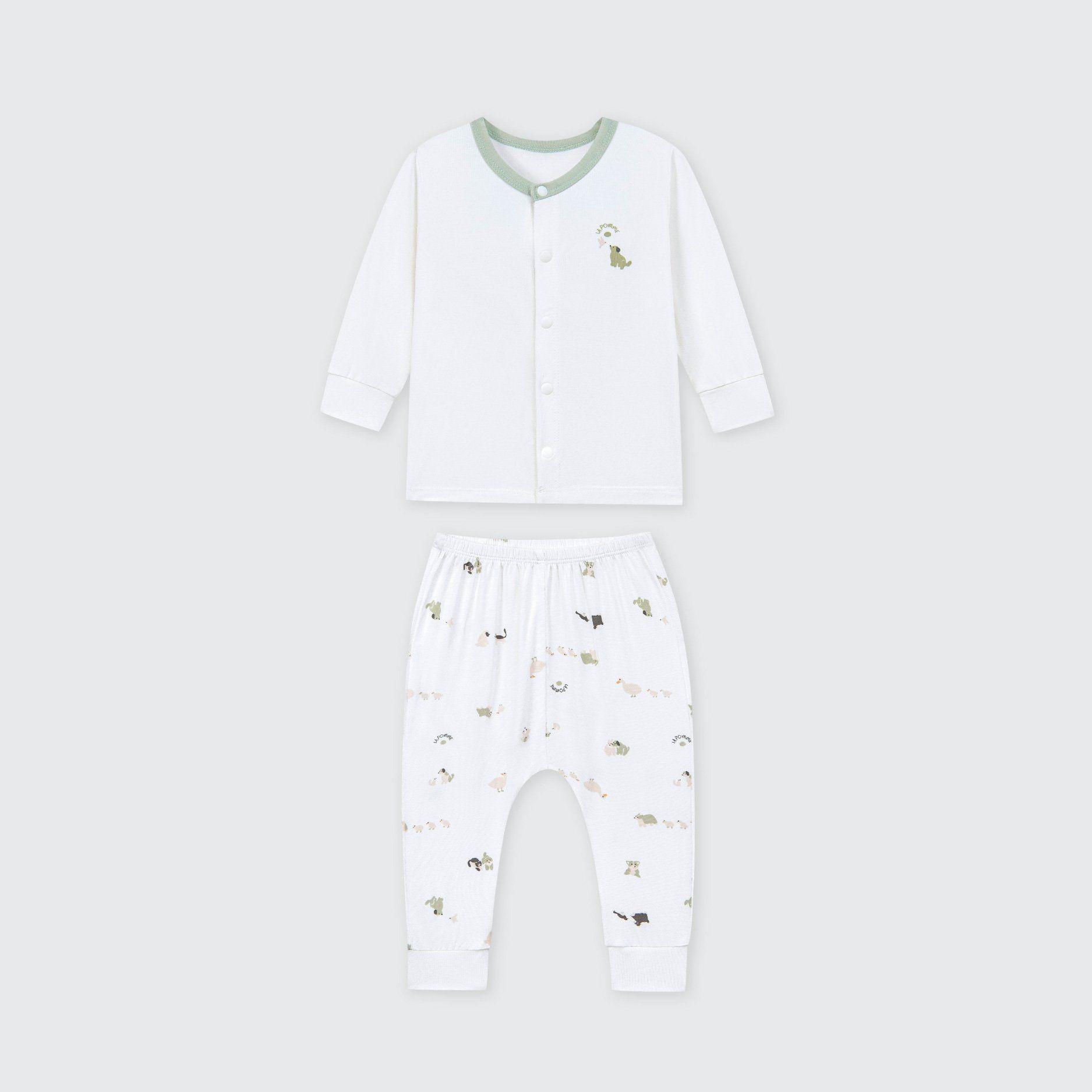 Bộ dài tay cúc thẳng La Pomme Nông trại vui nhộn - Newborn,0,3M Xanh