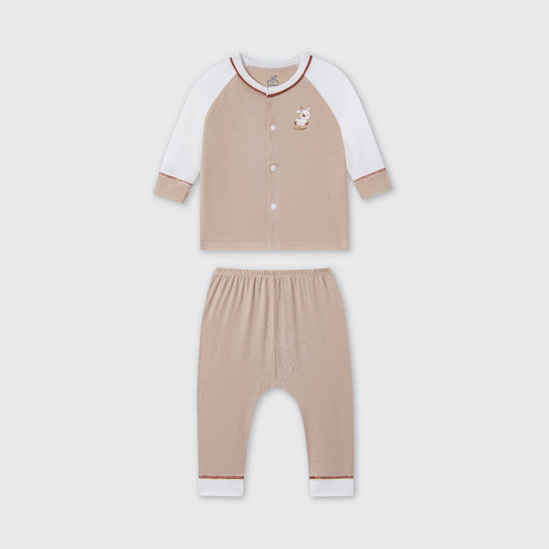 Bộ dài tay cúc giữa La Pomme ngỗng con hoạt bát - Newborn,0,3M Nâu