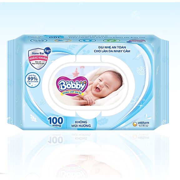 Khăn ướt Bobby không mùi nano bạc 100 tờ — ảnh 3