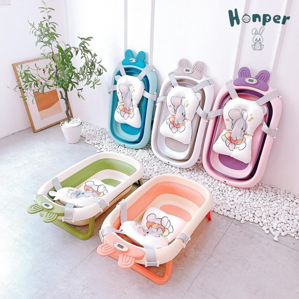 Chậu tắm gấp gọn Honper thỏ kèm phao nhiệt kế HP110 — ảnh 4
